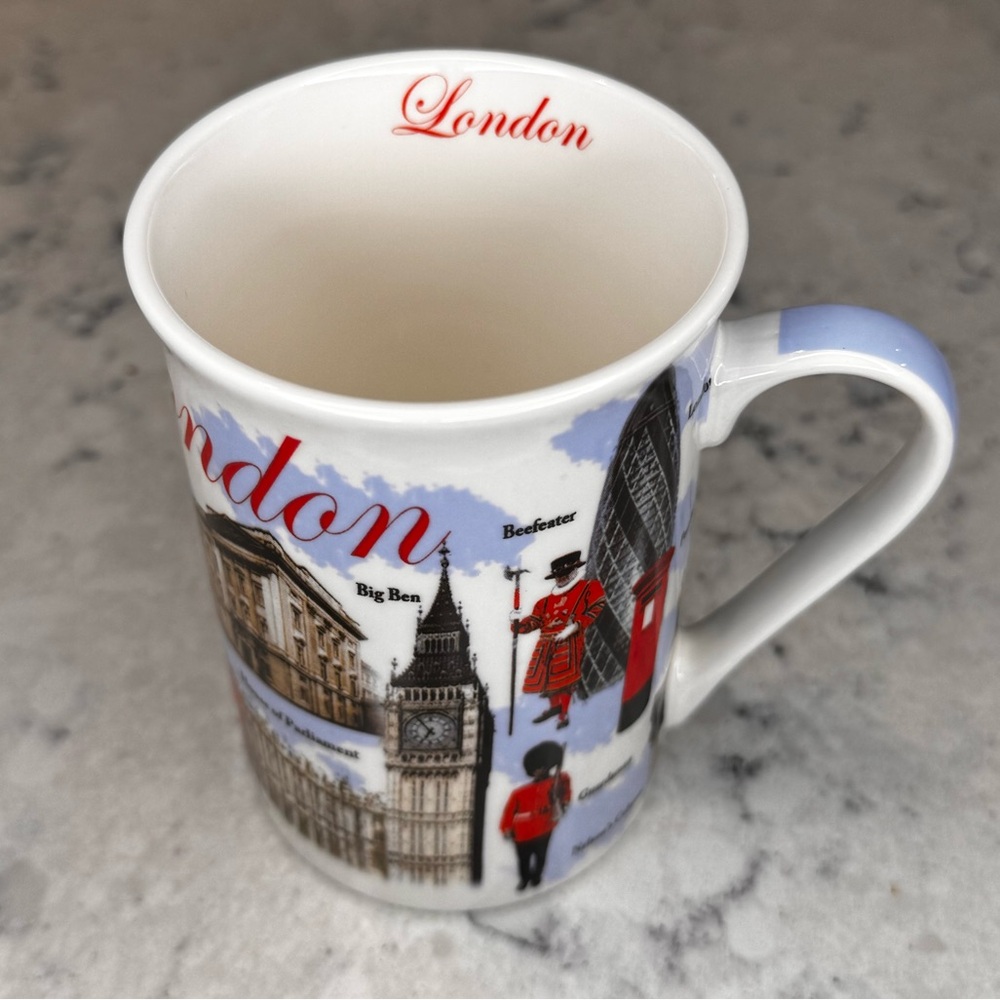 London Themed Ceramic Mug with all the popular locations, approx 8oz, in EUC